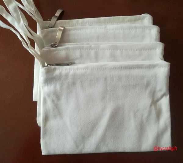 

two layers white cotton canvas cosmetic bags diy women blank plain zipper makeup bag phone clutch bag handle organizer cases penci8071201