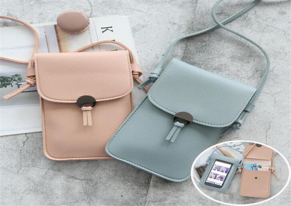 

phone wallets transparent touch screen mobile phone bag pouch women phone purse messenger bags small flap bag mini shoulder bag4632289, Brown;gray