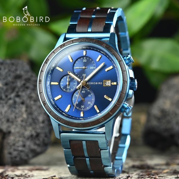 

wristwatches bobo bird mens wooden watch classic blue military chronograph quartz wristwatch japanese movement box custom 230905, Slivery;brown