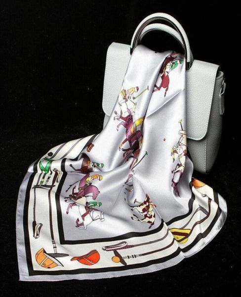 

scarves 100 silk shiny scarf women039s vintage horse print small stewardess kerchief square bandana tied 53cm 208 inches3111755, Blue;gray