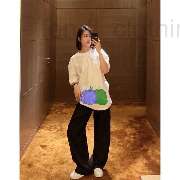 

women's t-shirt designer summer new round neck ink adhesive printing pumpkin shoulder length short sleeve pure cotton t-shirt for men a, White