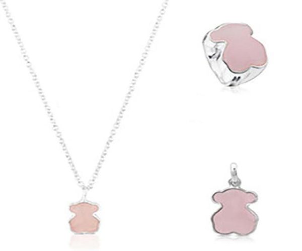 

2019 100 925 sterling silver sweet bear ring rose quartz clavicle chain bear necklace pendant10321473586027, Black