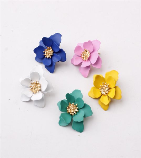 

european and american big matte paint sweet natural temperament accessories fashion ethnic style earrings flower earrings5273410, Golden;silver