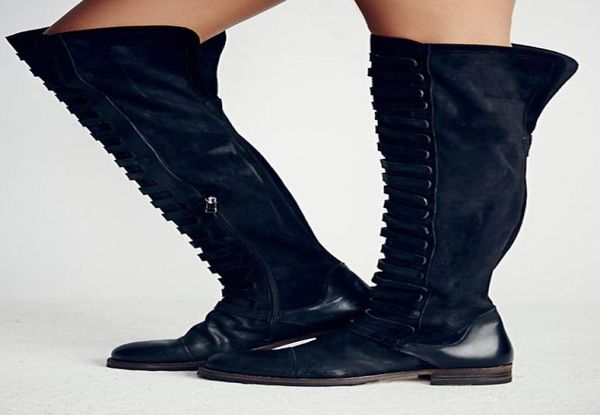 

fall winter forest desert boots for women over the knee suede leather knight boots female2202402, Black