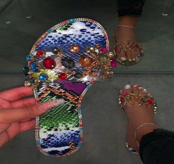 

neon rosy snake pattern gem pvc slippers women outdoor candycolored beach sandals summer new ladies bright rhinestones slides7783051, Black