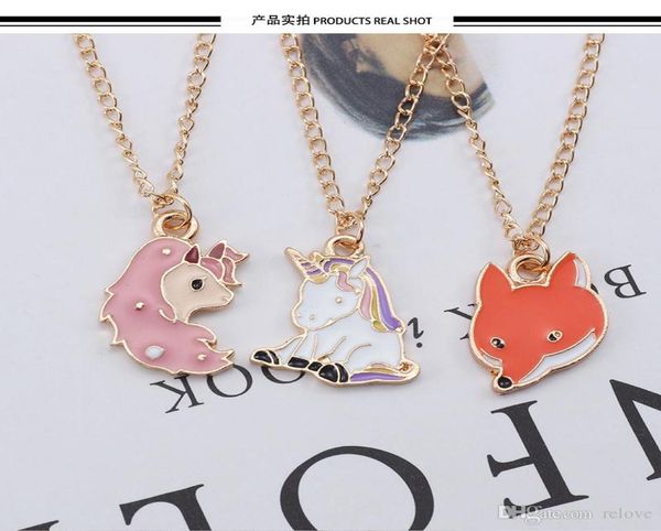

colorful enamel unicorn horse fox pendant necklaces women girl charm jewelry link chain whole for birthday gifts1381551, Silver