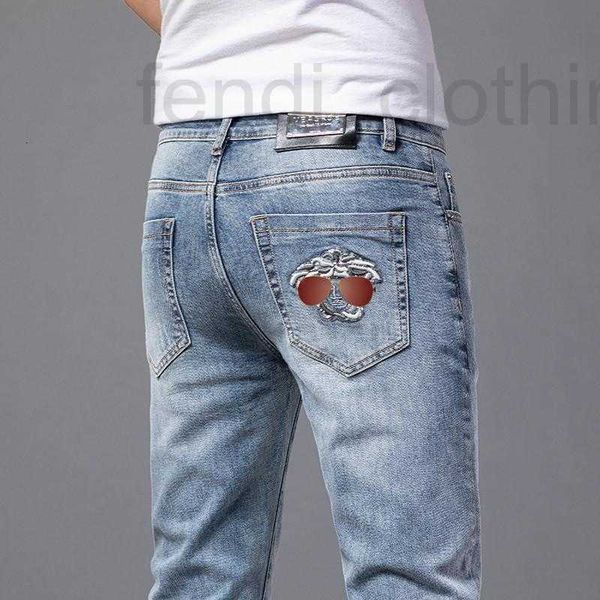 

men's jeans designer spring jeans men's korean version small foot slim fit international high-end brand light luxury cotton bullet, Blue