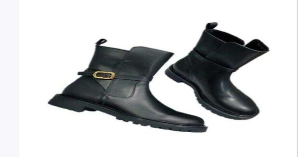 

fashion trend women039s short boots lowheeled hollow with metal buckle round head locomotive british white black1098671, Black
