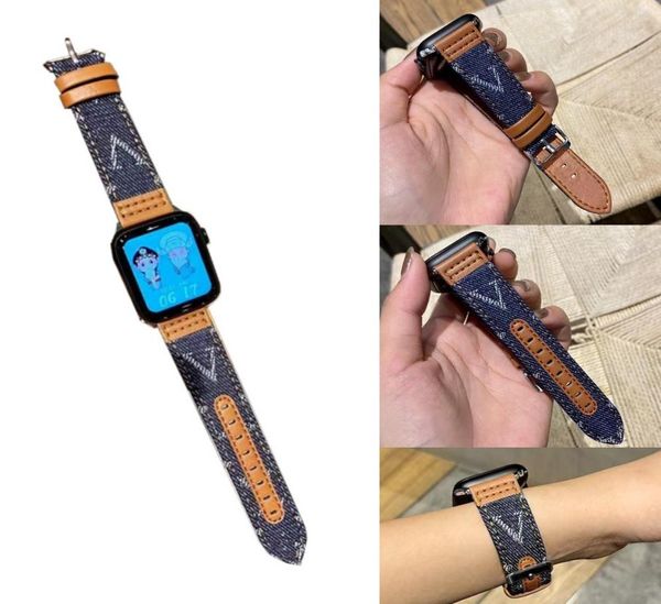 

denim canvas genuine leather watch bands for apple watch strap 38mm 40mm 41mm 42mm 44mm 45mm 49mm iwatch 3 4 5 se 6 7 series band 8828171, Black;brown