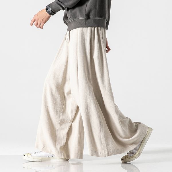 

mens pants chinese style cotton linen men clothing casual wide loose plus size breathable comfortable harajuku oversized trousers 230905, Black
