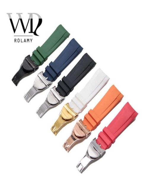 

rolamy 22mm black blue orange red green white waterproof silicone rubber watch band straps bracelets for tudor black bay h09151680856, Silver