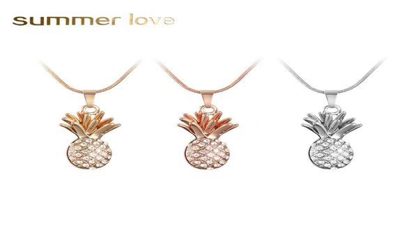 

new gold silver color fruit pineapple choker necklace pendant crystal rhinestone necklace women chain statement jewelry gift girl 4458885