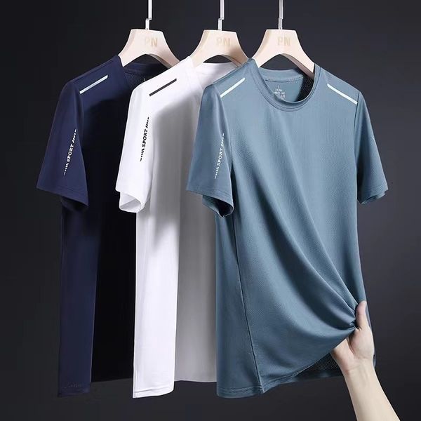 

men's tshirts summer ice silk short sleeve tshirt men's solid color loose 2023 high stretch dry athleisure half sleeves 230905, White;black