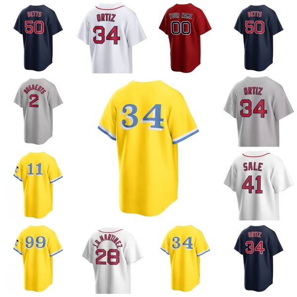 

2023 custom s-4xl 10 trevor story 34 david ortiz jersey ted williams martinez chris sale bogaerts 11 rafael devers 7 vazquez baseball jersey, Blue;black
