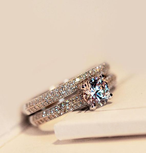 

2pcs l set bamos luxury female white bridal wedding ring set fashion 925 silver filled jewelry promise cz stone engagement rings3277802