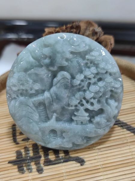 

natural jade jade round mountain water brand pendant gift, Silver