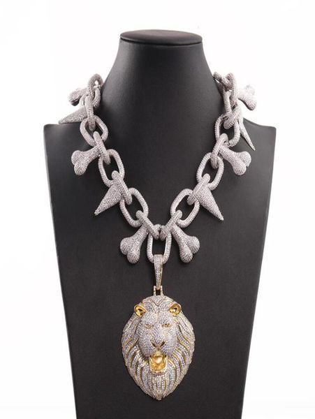 

iced out pendant luxury designer jewelry mens necklace silver chain bling lion head pendants hip hop rapper cuban link accessories6010808