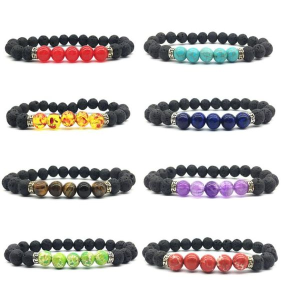 

fashion 8mm natural black lava stone beads chakra bracelet diy lava rock essential oil diffuser bracelet for women1405111