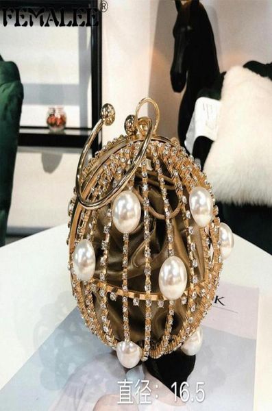 

evening bags ball shaped hollow metal alloy party bag women gold cage pearl crystal wedding clutch purses gift tote handbags3791184