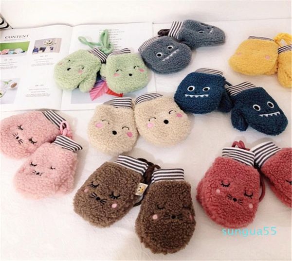 

fashion children039s children039s mittens thickening plush boys girls autumn and winter warm lovely baby and gloves gloves w4903197, Blue;gray