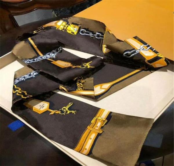 

100 silk fashion print small rectangle scarf headband silk scarves female can for handbags size 120x8cm7268934, Blue;gray