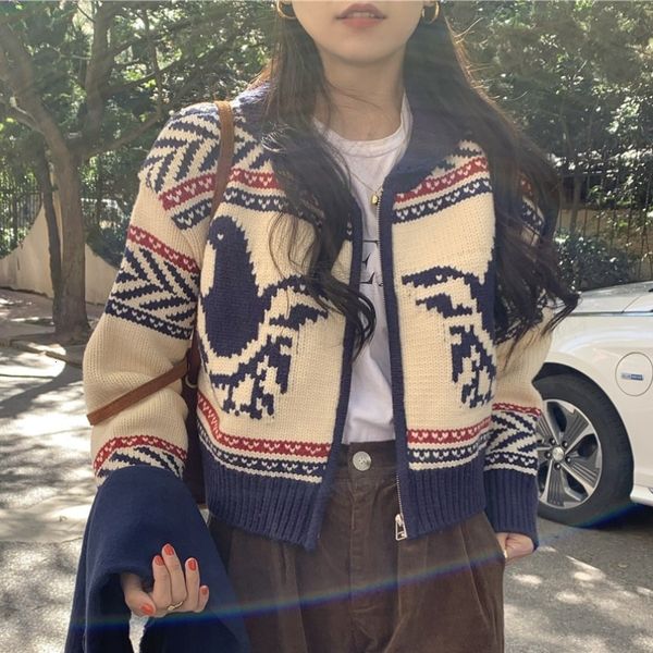 

womens sweaters autumn short coat japanese kawaii lazy knitted cardigan korean vintage cropped fashion knitwear 230905, White;black