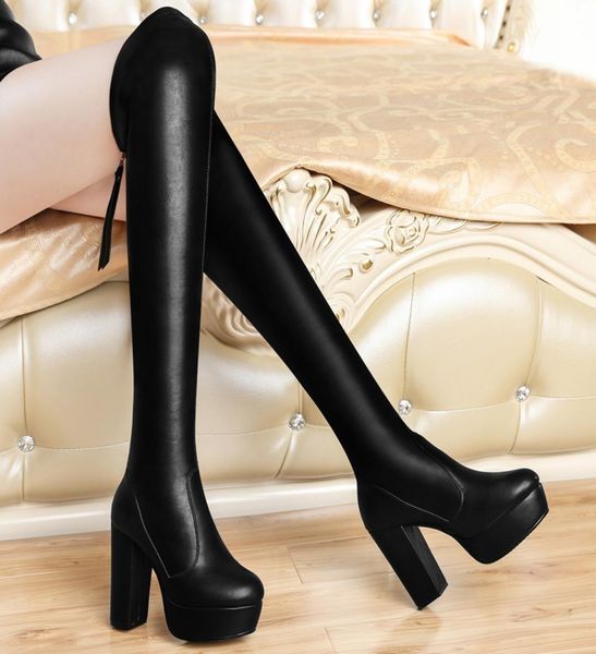 

centenary waterproof table knee boots thick with high heels after the zipper female boots7376135, Black