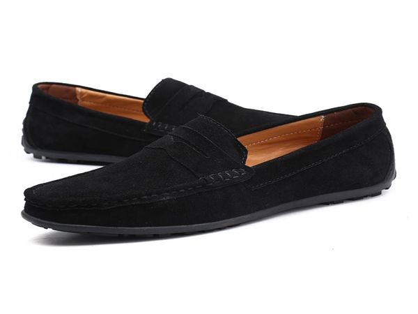

polali suede leather slip on men loafers mocassin 2019 fashion men penny loafers mens flats male footwear big size4954738, Black