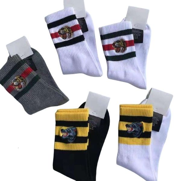 

designer sock quality high designer men's cotton socks tiger wolf head embroidery mid-high tube leisure sports hip hop black white sock