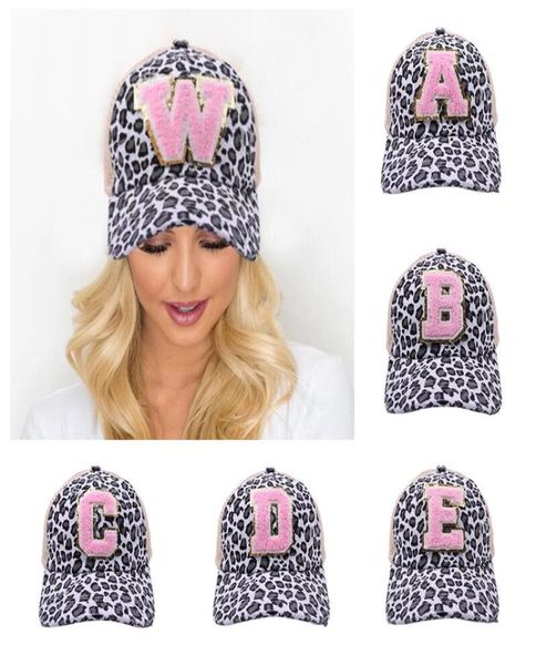 

26 letters leopard ponytail cap criss messy bun hats embroidery letters washed cotton snapback caps casual summer tie-dye outdoor hat for wo, Blue;gray
