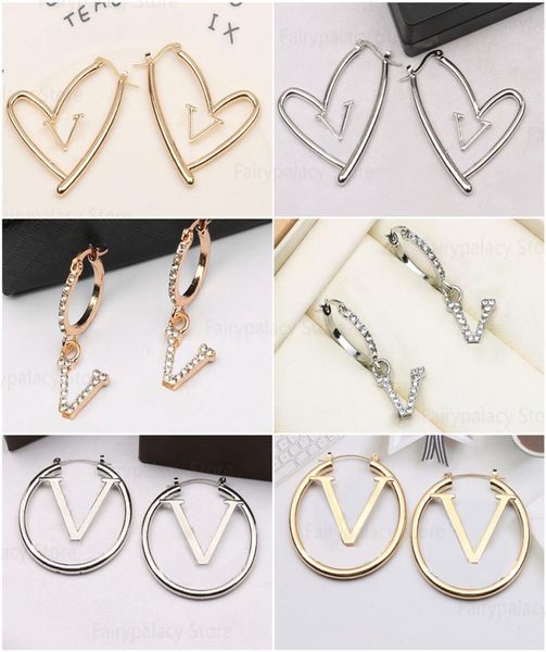 

mixed simple 18k gold plated 925 silver luxury designers letters stud geometric famous women round crystal rhinestone pearl earrin9671465, Golden;silver