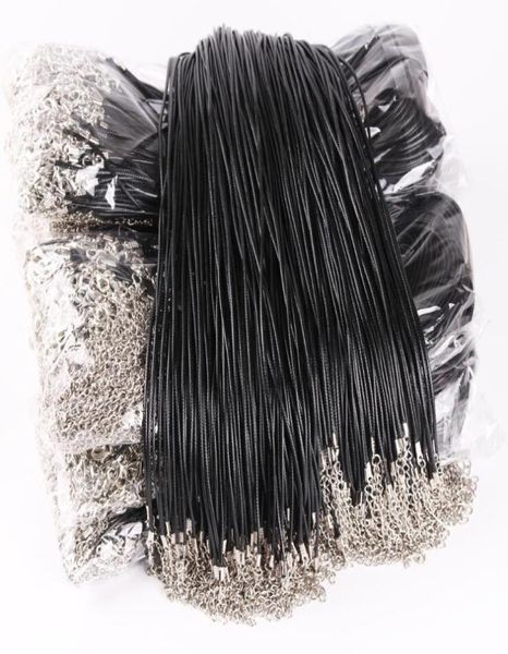 

black leather cord rope 1.5mm for diy pendant necklace gift with lobster clasp link chain charms jewelry 100pcs/lot wholesale4854834