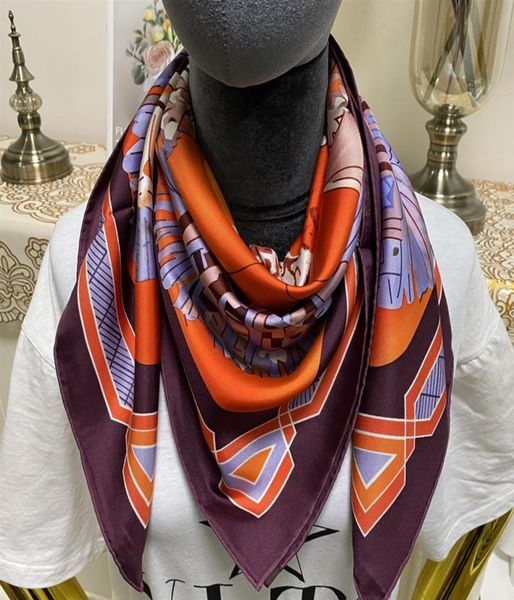 

new style size 90cm 90cm good quality 100 twill silk material orange color print pattern square scarf for women6551261, Blue;gray