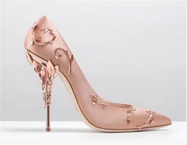 

new ornate filigree leaf pointed toe haute couture collection shoes eden heel wedding pump super women high heel shoes chauss1678803, Black