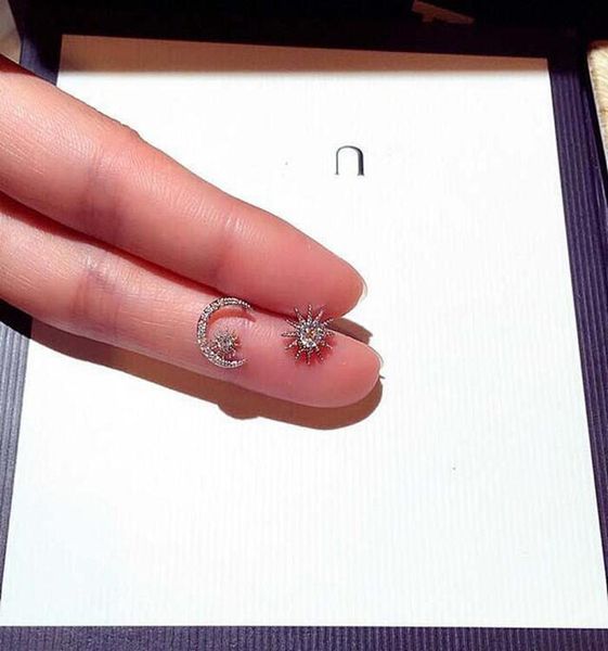 

cute moon star korean stud earrings bohemian s925 sterling silver color gold sutd earrings zircon stone women fashion jewelry6404209, Golden;silver