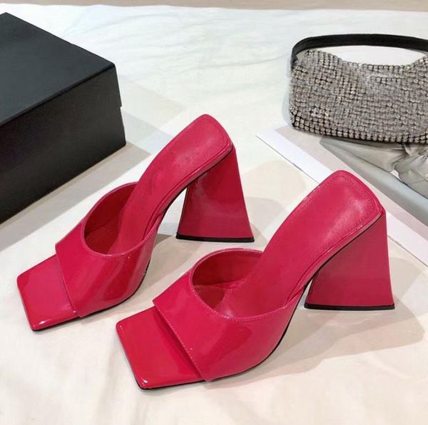 

white silk square toes slippers chunky heels mini luxury designers slides summer shoes 10cm high heel women sandals ladies sandal5992301, Black