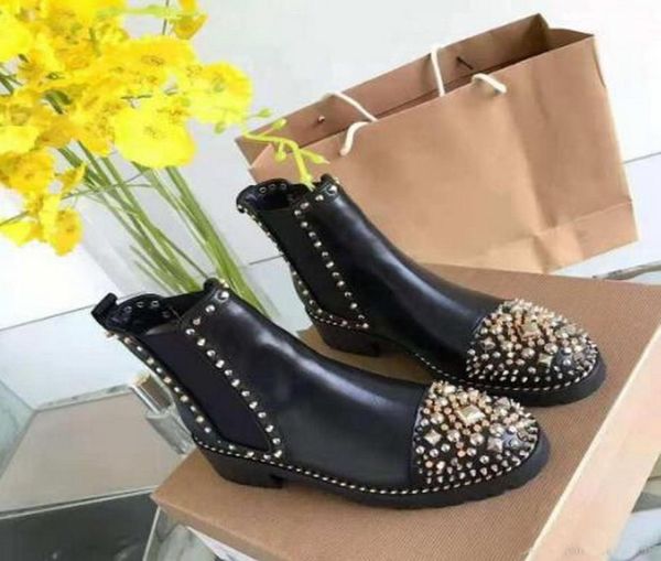 

2020 quality new fashion rivets leather sneakers women high sneaker ankle boots eu size 427443198, Black