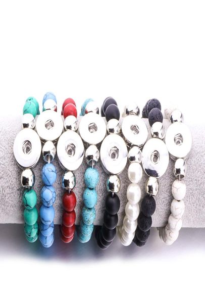 

10mm black lava stone turquoise bead snap button bracelet aromatherapy essential oil diffuser bracelet for women snaps jewelry5820216, Golden;silver