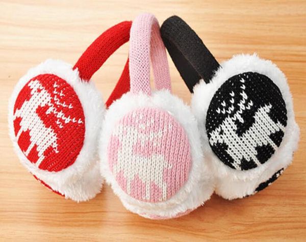 

winter child knitted fur plush earmuffs for women lined trim acrylic folding cartoon ear muffs earlap warmer headband7893712, Blue;gray