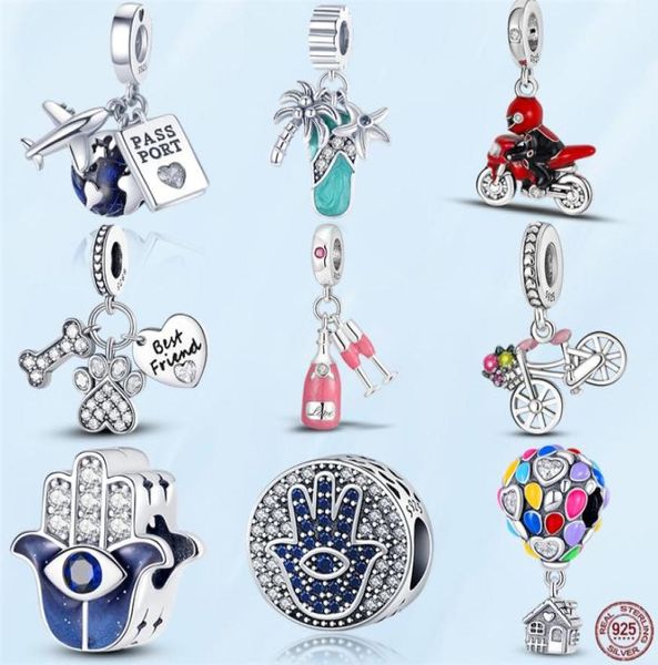 

925 silver fit charm 925 bracelet balloon demon eye pink wine glass charms set pendant diy fine beads jewelry6011321, Bronze;silver