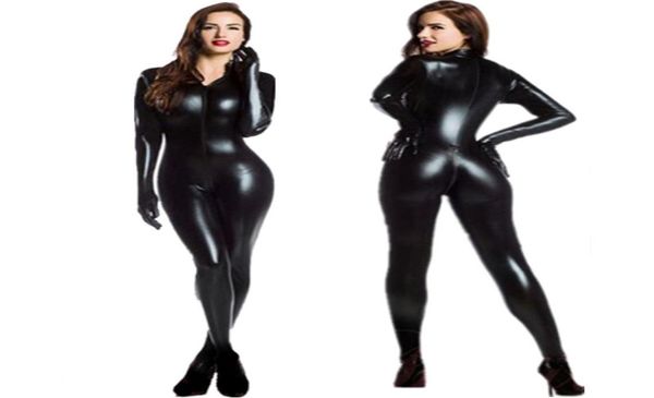 

mxxl women 2way zipper open crotch faux leather catsuit clubwear ds latex cat women with gloves fancy costume jumpsuit 2010219188963, Blue;gray