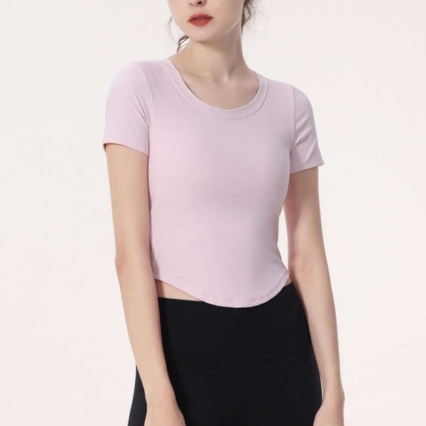 

sport lu lu fit yoga short sleeved chest pad workout summer training fitness round neck women running gym exercise athletic t-shirts woman t