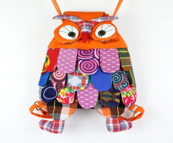

chinese ethnic character handmade cotton owl backpacks children package kids girls fashion school owl bags3012131