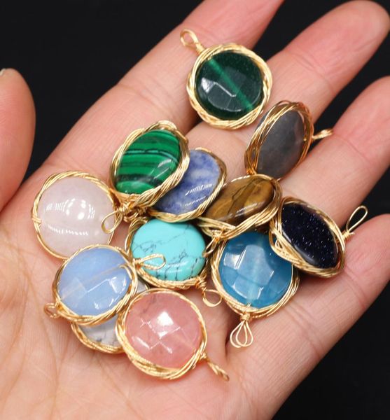 

copper wrap faceted round stone charms natural chakra rose quartz turquoise tiger eyes pendant diy for druzy necklace earrings jewelry makin, Bronze;silver