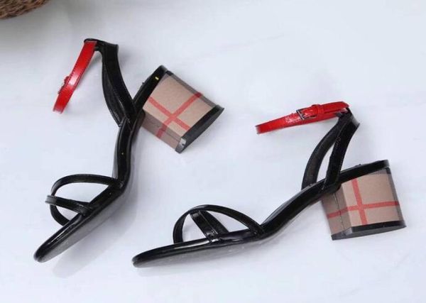 

fashion new womens chunky high heel sandals summer pumps party ankle strap dress 100 genuine leather ladies slip on shoe1355510, Black