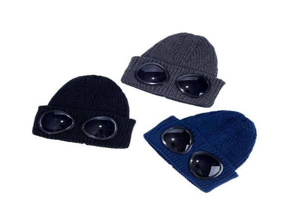 

popular new two glasses goggles beanies men autumn winter thick knitted skull caps outdoor sports hats women uniebeanies black9397070, Blue;gray