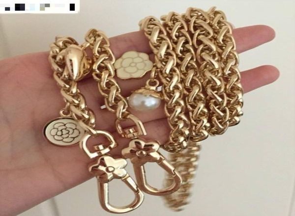 

strap gold plated metal chain shoulder straps flower ladies purse handles belt handbag hook clutch buckle accessories pearl love3607779, Black