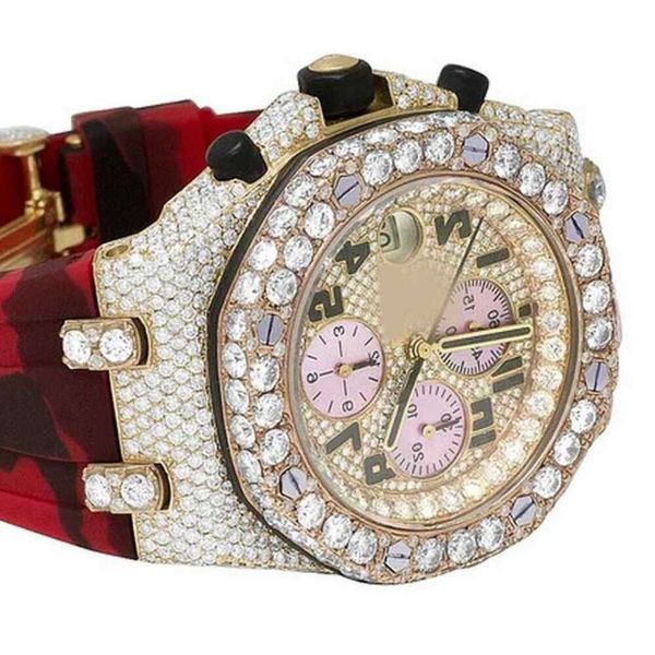 

vso3 brand dign men luxury hand set iced out diamond moissanite watch with leather belt, Slivery;brown