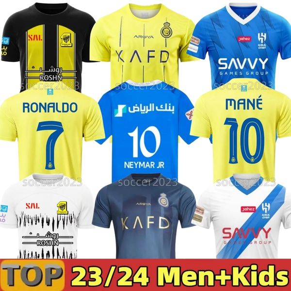 

neymar jr 2023 2024 al hilal saudi men kids kit jersey 23 24 al nassr fc soccer jerseys ronaldo 2023 2024 home yellow away cr7 football shii, Black;yellow