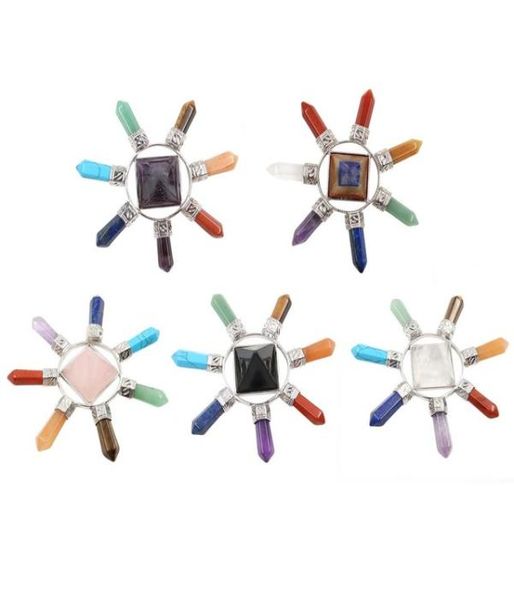 

jln pyramid quartz energy launcher seven chakra point energy generator hexagon ornaments amulet jewelry for healing meditation8992778, Silver